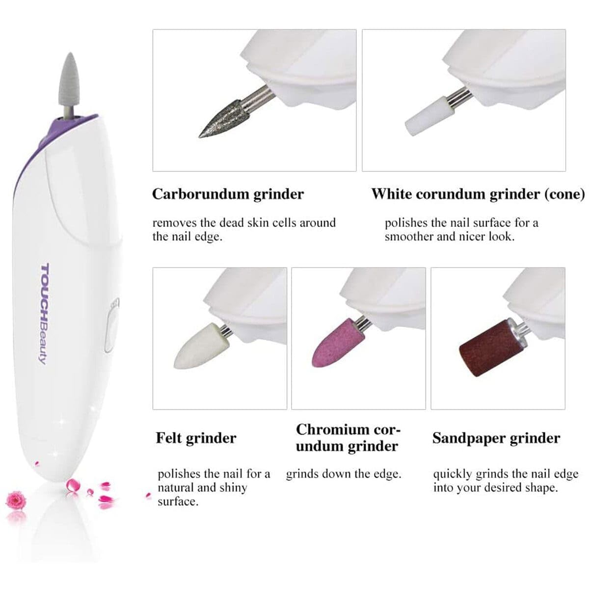 TOUCHBeauty Professional Electric Manicure & Pedicure Kit - 5-in-1 Nail Drill Machine, LED Light, Portable & Cordless, Includes 5 Interchangeable Attachments, Ideal for Acrylic, and Nail Care