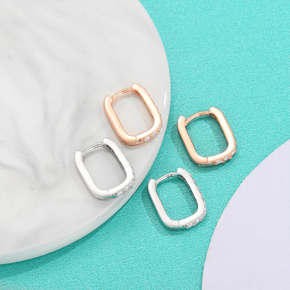 14K Rose Gold D-Color VVS1 Diamond Geometric Hinged Hoop Earrings for Women, Ideal for Valentine's Day or Women's Day Gift (18K, White Gold)