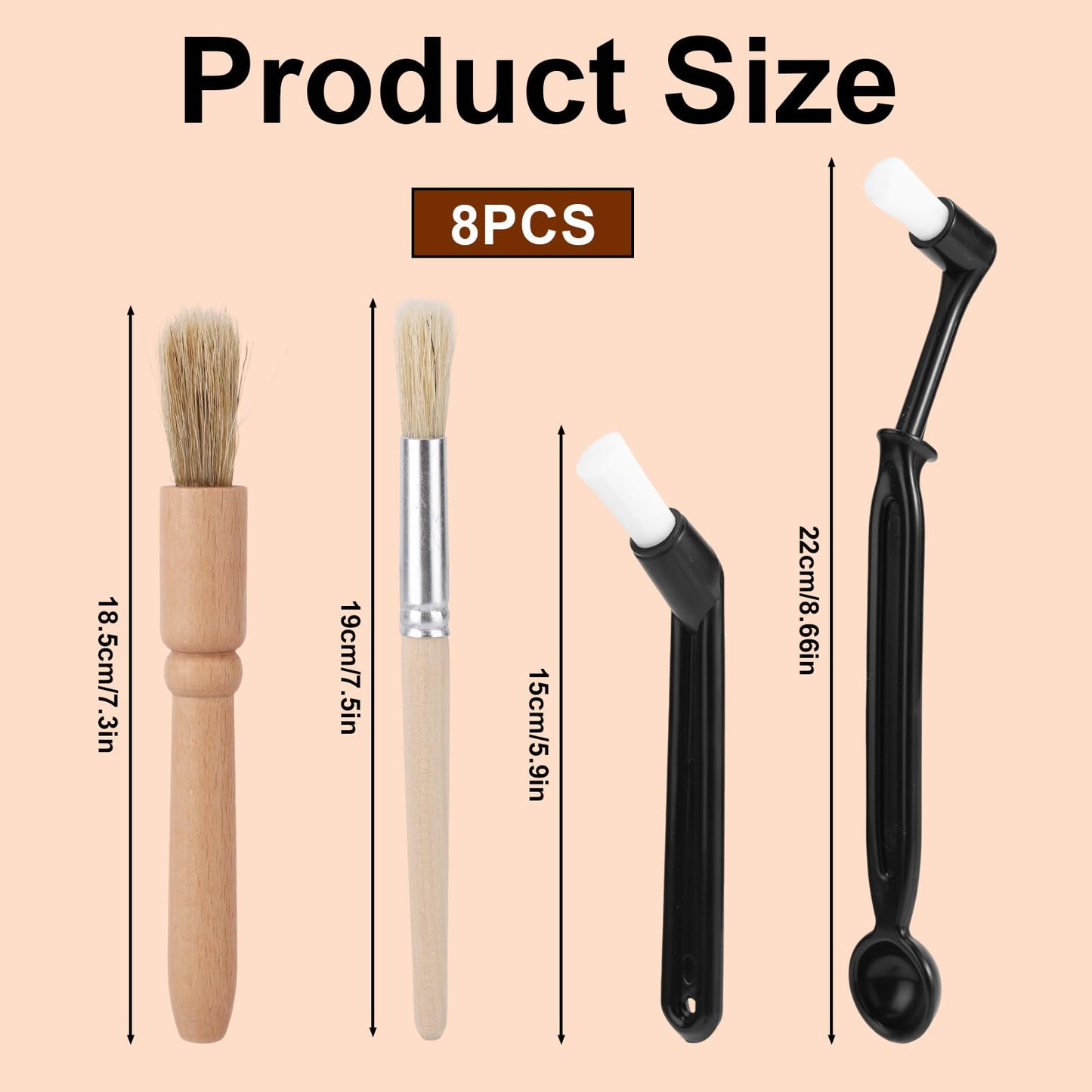 8pcs Coffee Cleaning Brush Set, Espresso Machine & Grinder Cleaning Brushes Long Handle Flexible Brush Cleaner and Scoop Tool for Clean Coffee Maker Grinder Brew Head and Barista Accessories
