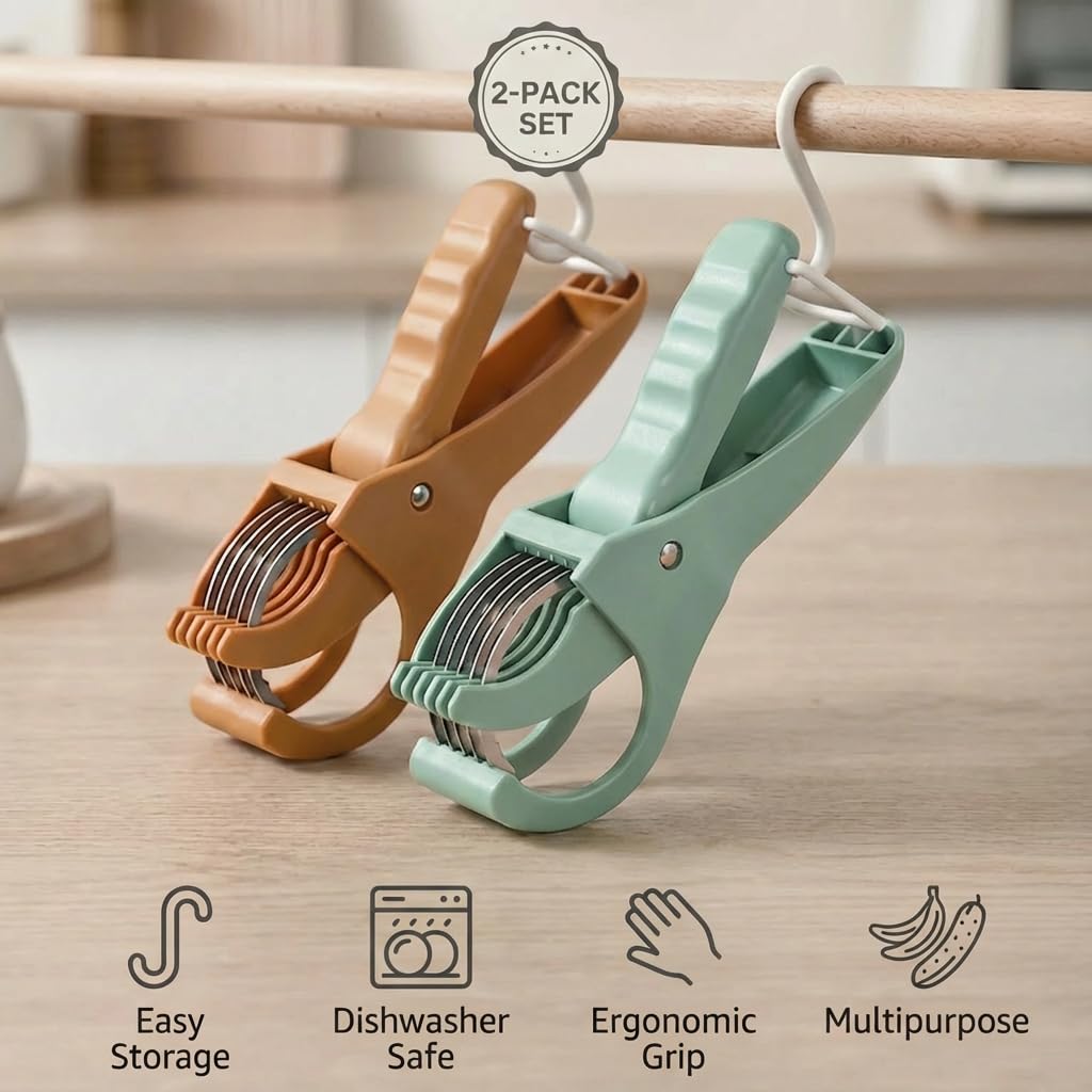 2 Pcs Multifunctional Vegetable Slicer & Banana Cutter, 2026 Upgraded Stainless Steel Handheld Chopper for Cucumber, Carrot, Sausage & Strawberry, Dishwasher-Safe Kitchen Prep Tool