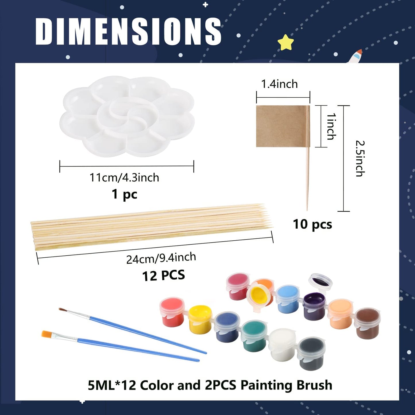 Pllieay 63PCS Solar System Foam Ball Kit Includes Color Pigments, Palette, Mixed Sized Polystyrene Spheres Balls, Toothpick Flag, Painting Brushes, Bamboo Sticks for Back to School Science Projects
