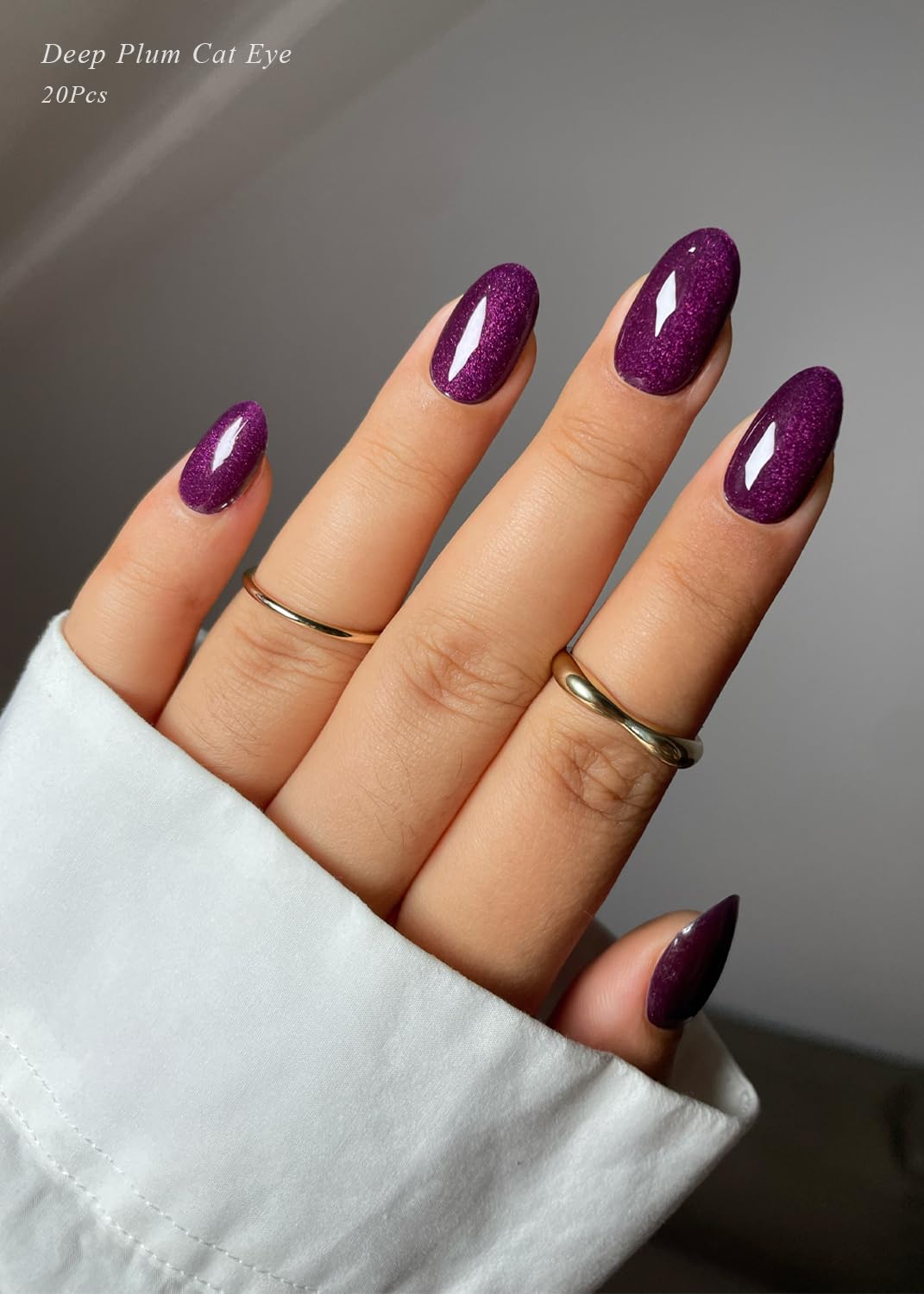 AutyaMee Semi Cured Gel Nail Strips (Deep Plum Cat Eye), Dark Purple, 20 Pcs Gel Nail Wraps, Stickers, UV Light Required, Salon Quality, Long Lasting