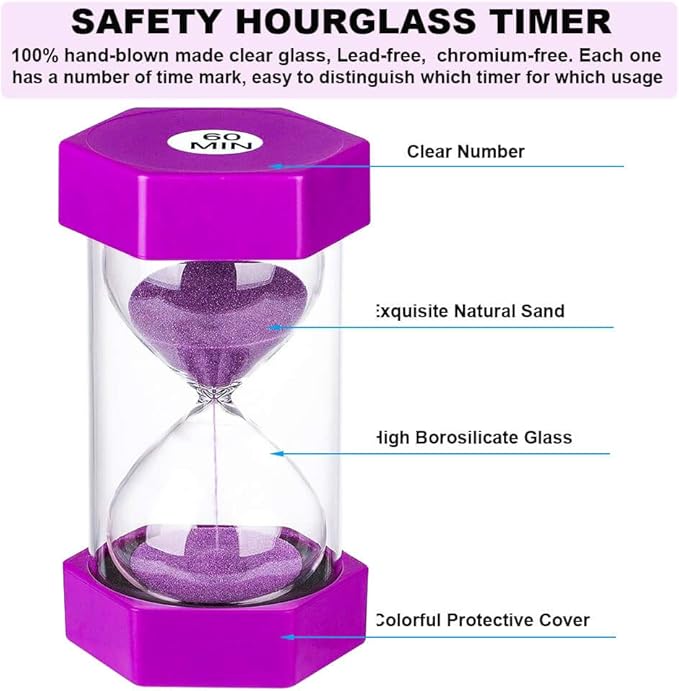 Hourglass Timer 45 Minute Sand Timer, Large Plastic Sand Clock 45 Minutes, Purple Sand Watch 45 Min, Hour Glass Colorful Sandglass Timer for Kids, Games, Classroom, Kitchen, Decorative