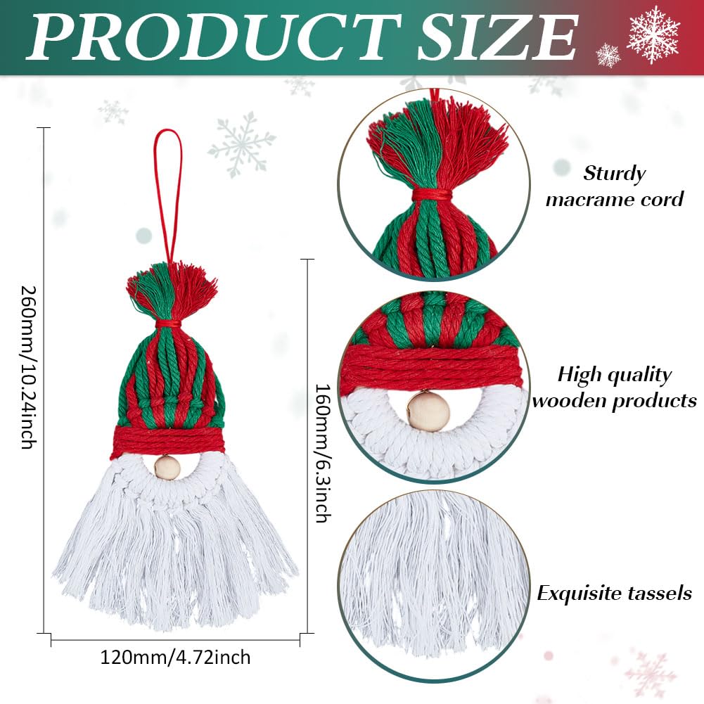 MAYJOYDIY 4Pcs Santa Claus Macrame Gnomes 10.24 inch Handmade Woven Macrame Cotton Thread Santa Pendant Decorations with Wood Beads for Christmas Tree Office Living Room Bedroom