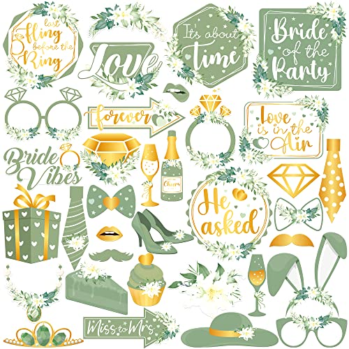 KatchOn Bridal Shower Photo Booth Props - Pack of 35 | Green Decorations for Bridal Shower and Bachelorette Party