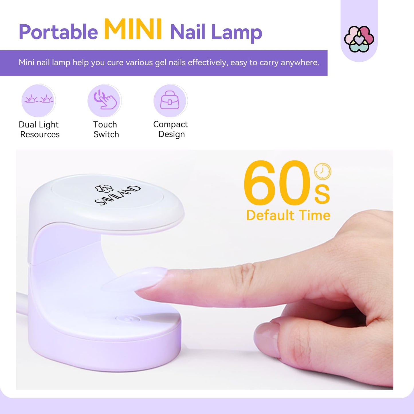 SAVILAND Mini U V LED Nail Lamp: 16W Quick-Dry Flash Cure Nail Lamp and 12W Portable Handheld U V Light for Gel Nails Home Salon DIY