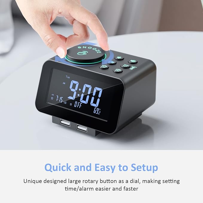 uscce Digital Dual Alarm Clock Radio for Bedrooms with 0-100% Dimmer | FM Radio with Weekday/Weekend Mode & 2 USB Charging Port & 6 Sound Adjustable Volume & Sleep Timer Temperature Battery Backup