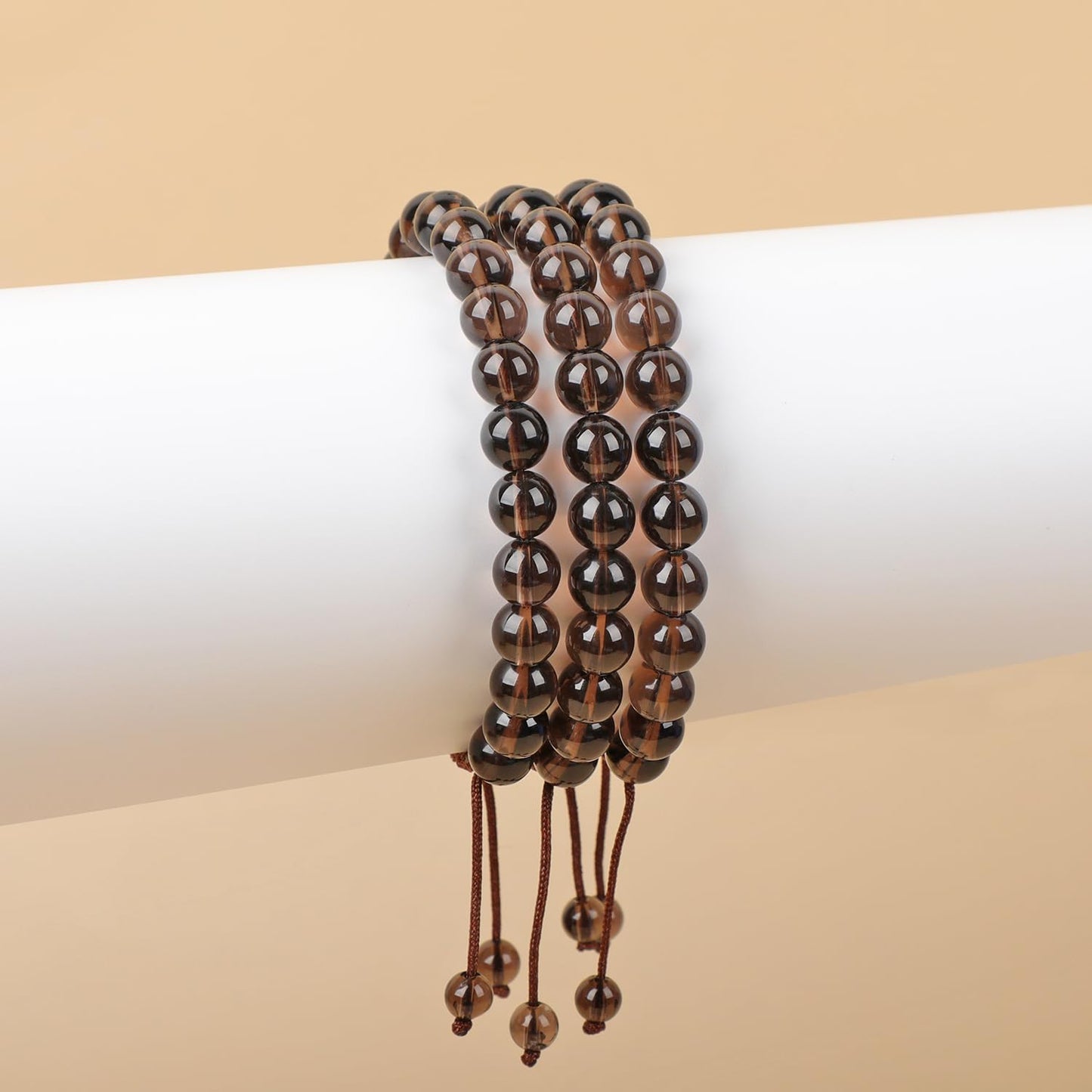 AD Beads Natural 8mm Gemstone Bracelets Healing Power Crystal Macrame Adjustable 7-9 Inch (Smoky Quartz)