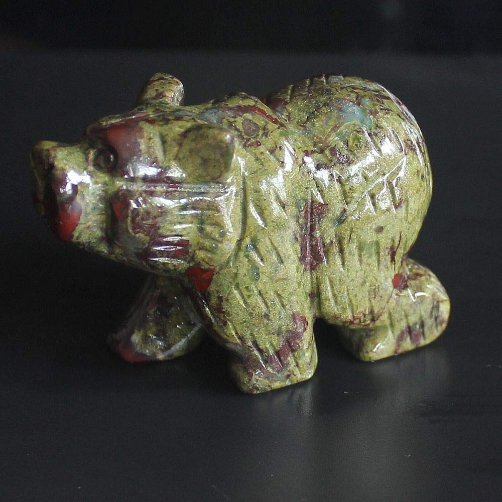 HLbshi Hand Carved Gemstone Crystal Bear Figurine Animal Statue Carving Office Home Decor Collections 2'' (Dragon Blood Jasper)