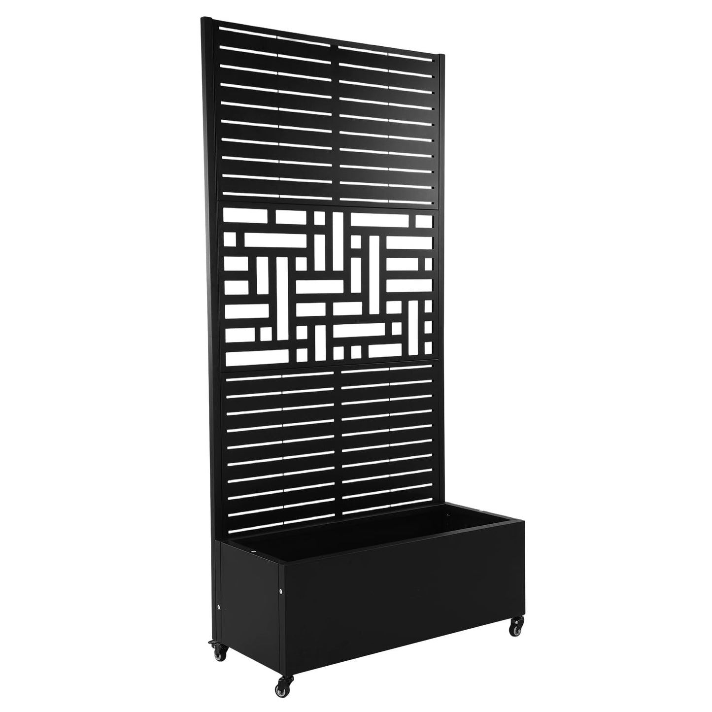 Hubxinly Metal Planter Box with Trellis Standing Planter Box for Climbing Plants/Vines Raised Garden Bed On Wheels 70.87x35.43x15.75 Inch