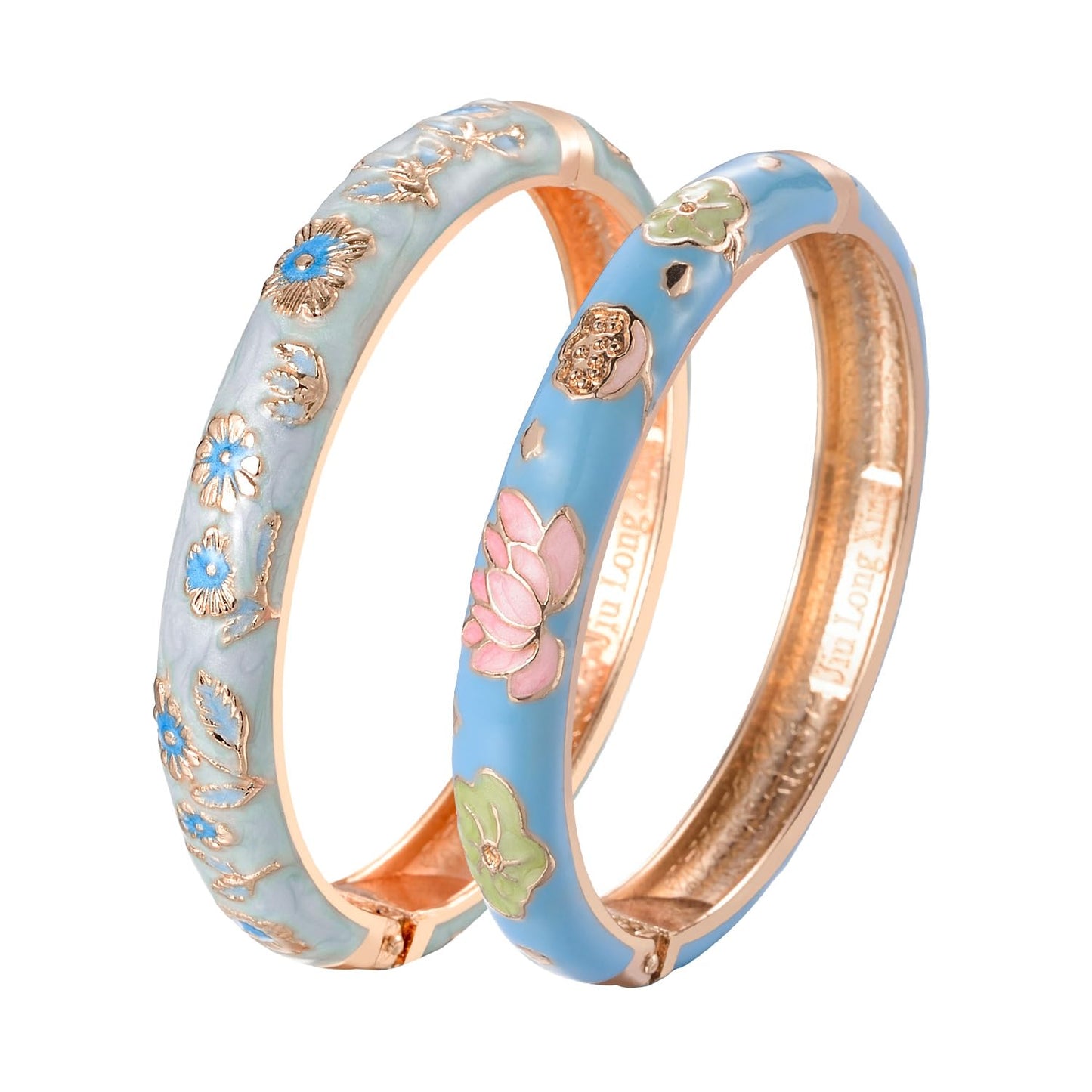 UJOY Gorgeous Bracelets Enameled Floral Cloisonne Gift Plated Cuff Bangles Jewelry Sets Box for Women 55A18-55A35 Blue