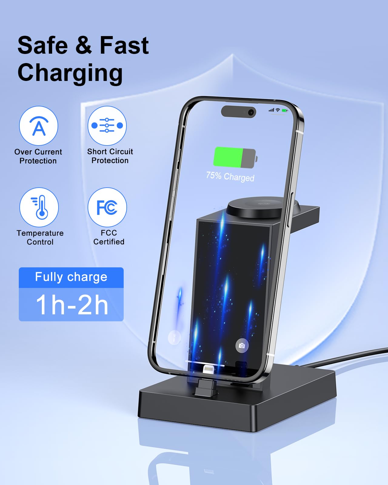 30W Charging Station for Multiple Devices - ADADPU 3 in 1 Charger Stand for iPhone 14/13/12/11/XR/XS/X/8/7(Not for iPhone 15/16/17 USB C), Charging Dock for AirPods Apple Watch Series 8/7/6/5/4/3/2/SE