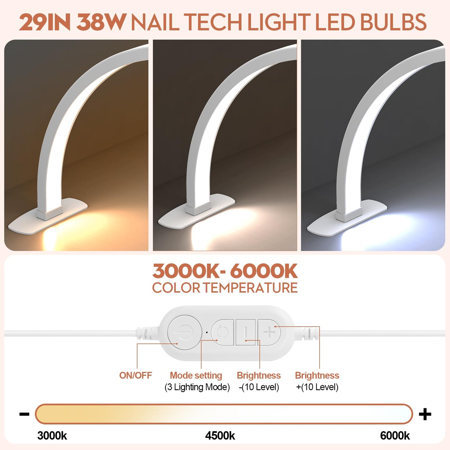 SLYFTE Premium Large Half Moon LED Light for Nail Tech, Foldable Arch Light for Nail Desk Lamp with Phone Stand Perfect for Manicure Handicraft Lighting (White, Large)