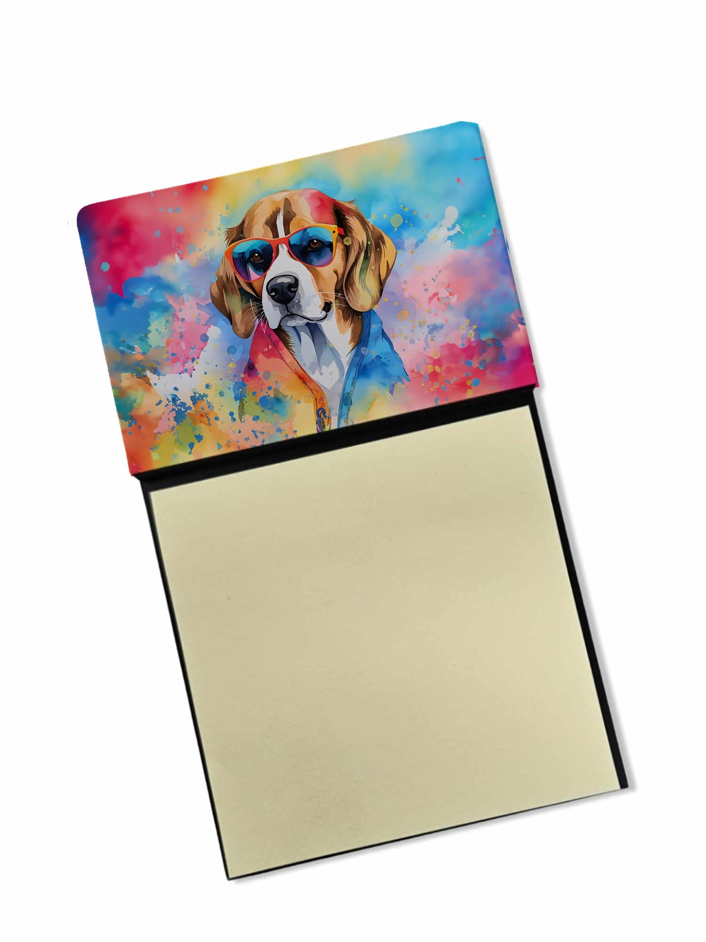 Caroline's Treasures Beagle Hippie Dawg Sticky Note Holder Refillable Dispenser Self-Sticky Note Pads, Memo Pads Blank Desk Accessories