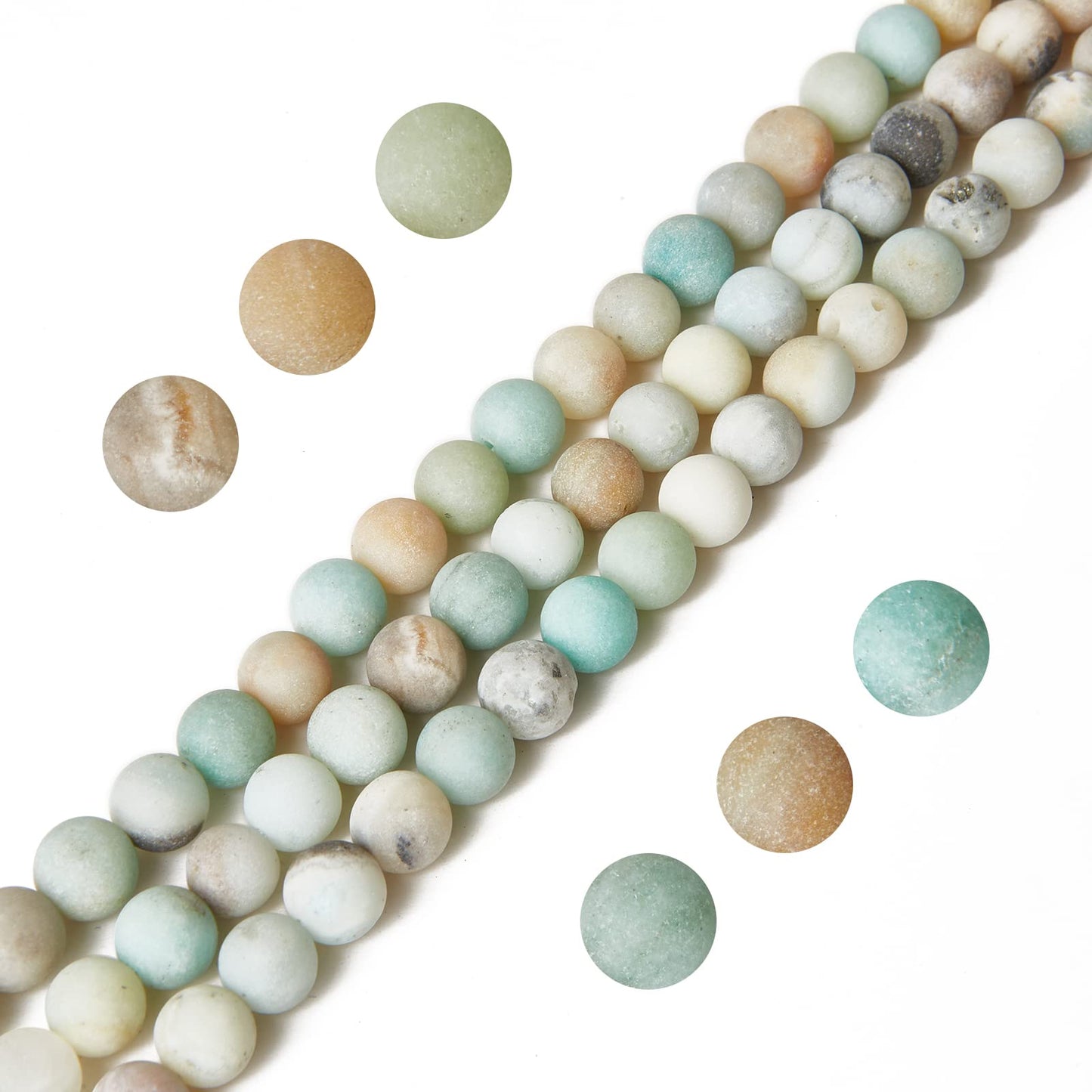 60pcs 6mm Frosted Amazonite Beads Natural Gemstone Beads Round Loose Beads for Jewelry Making