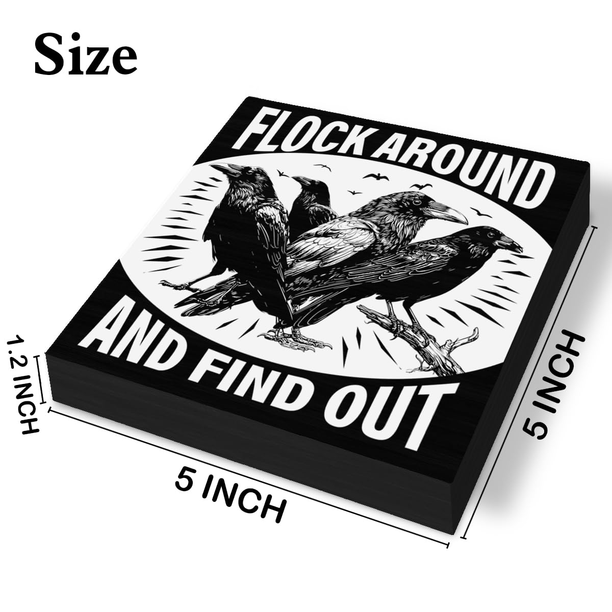 Funny Gothic Black Crow Sign Decor Goth Raven Black Wood Block Sign Crows Lover Gifts