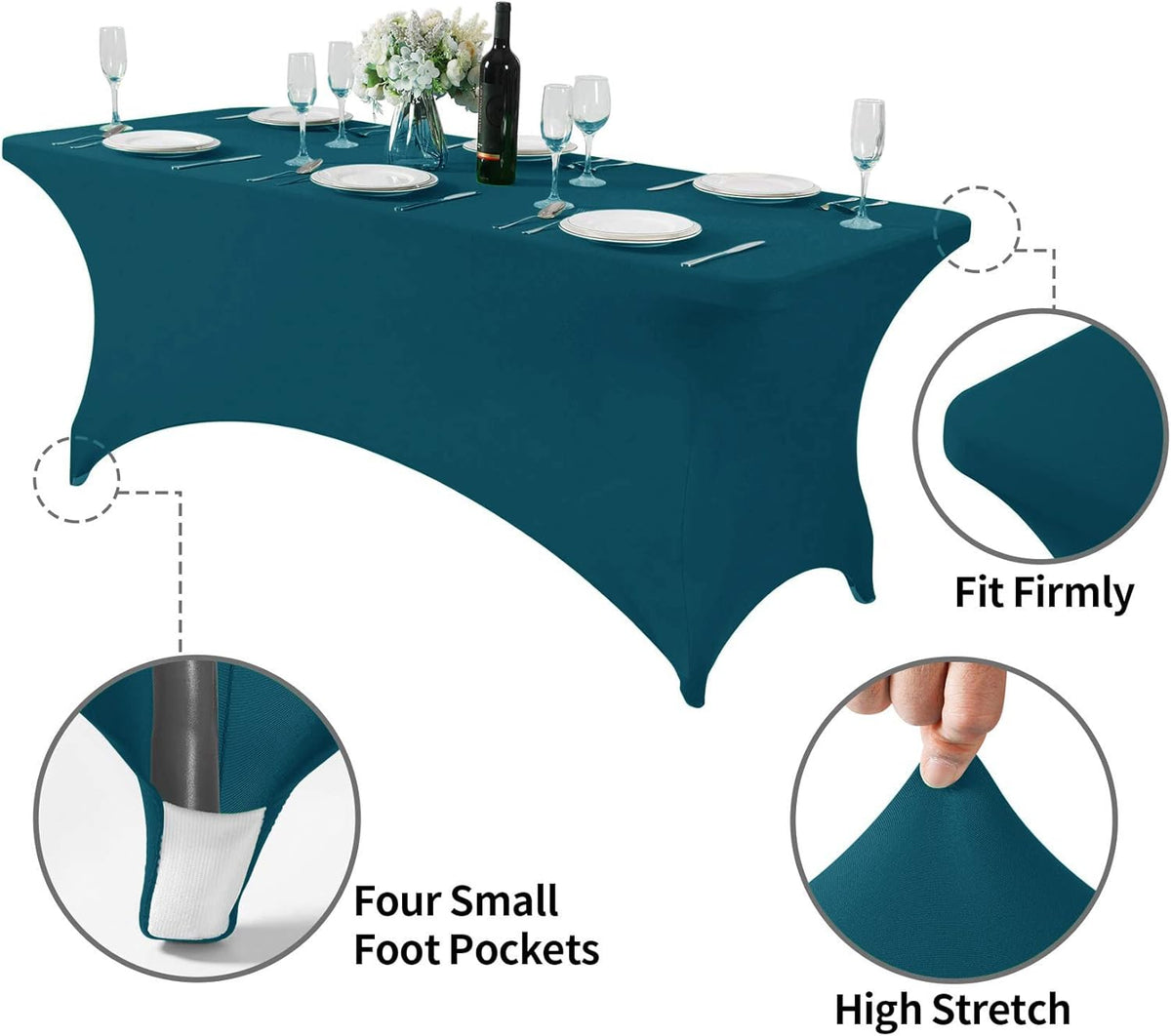Spandex Table Cover for 6Ft or 4fT or 8ft Table Universal Fitted Stretch Tablecloth for Party, Banquet, Wedding and Events-Peacock