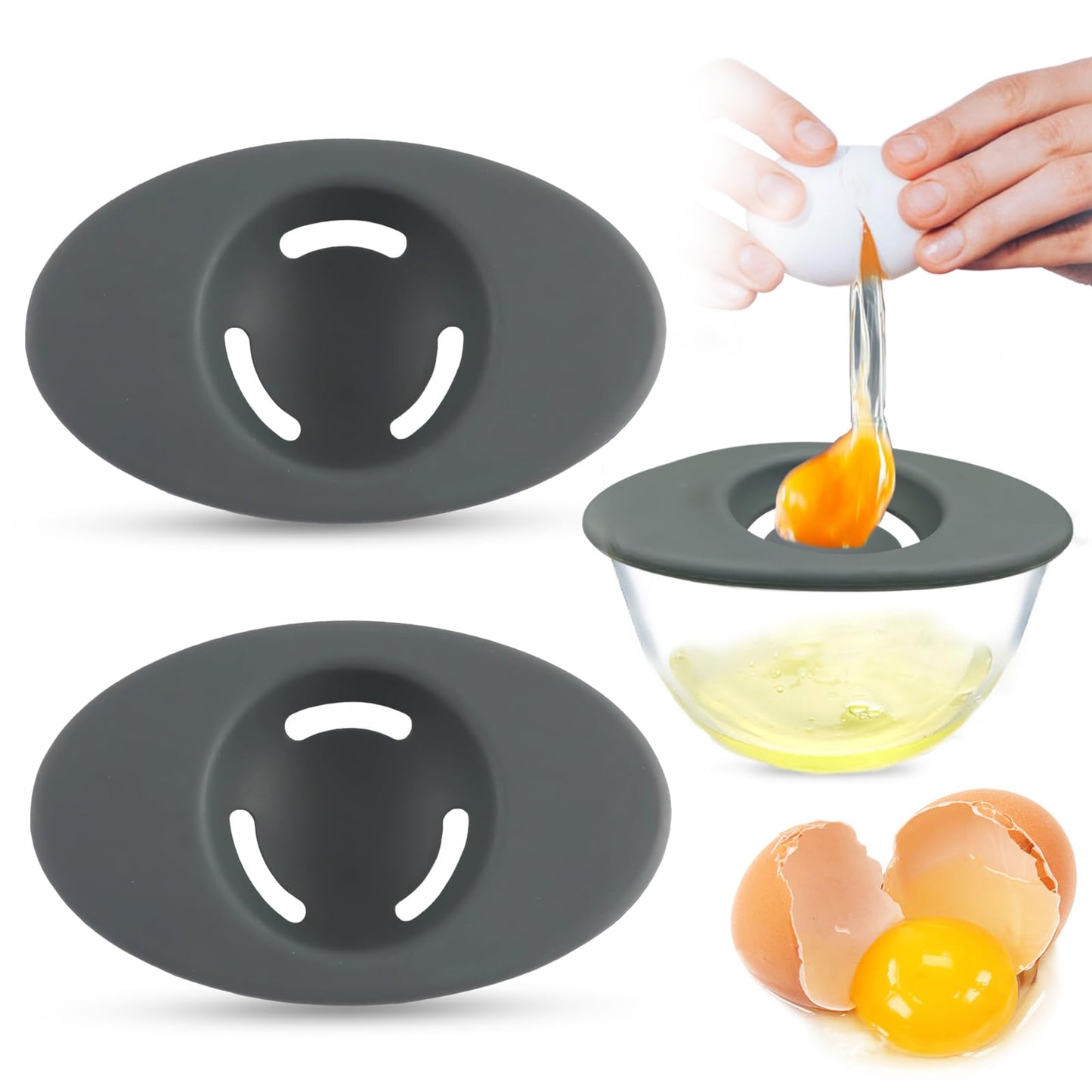 2PCS Silicone Egg Separators, Food-Silicone Egg White Separator, 3-Slit Egg White Separator from Yolk for Baking, Must-Have Egg Separator Tool, Set of 2