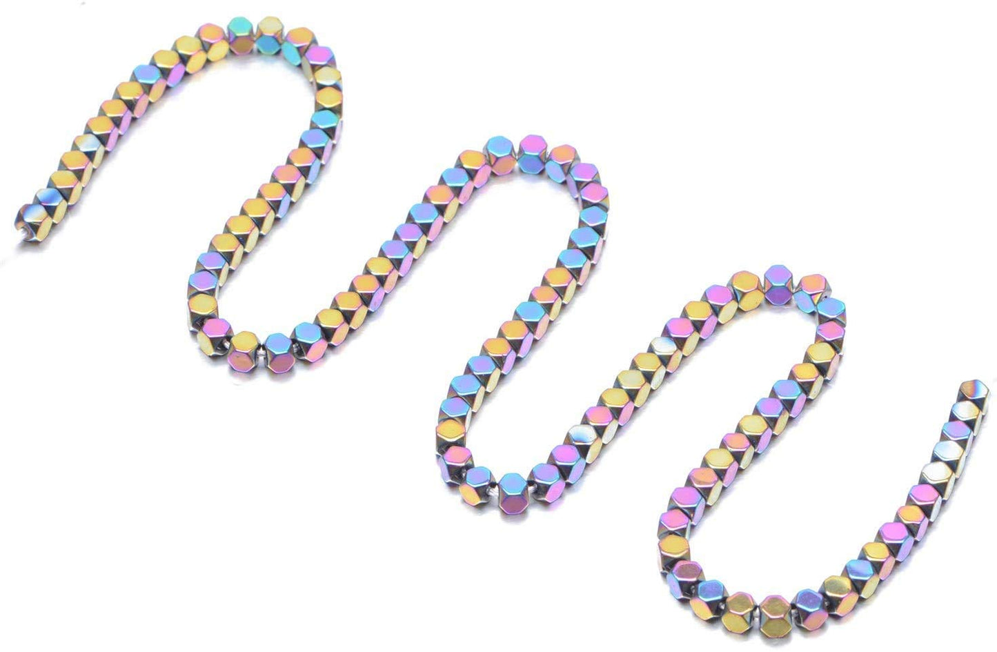 AD Beads Natural Hematite Gemstone Faceted Square Cube Loose Beads 16" (6x6mm, Metallic Multi-Colored)