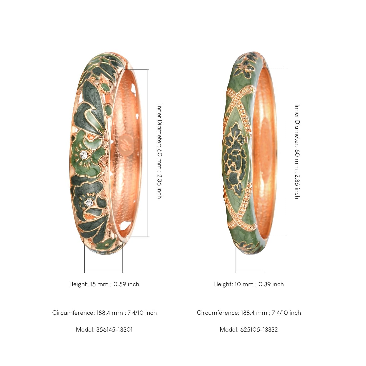 wynameleri Vintage Jewelry Cloisonne Handcrafted Enameled Gorgeous Rhinestone Flower Gold Hinged Cuff Bracelet Bangles Gifts 88A08-55A128 green