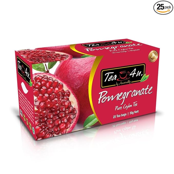Tea4U Flavored Black Ceylon TeaBags (Pomegranate) - Ideal Quality from Sri Lanka's Finest Leaves and Expertly Blended - 25 Count