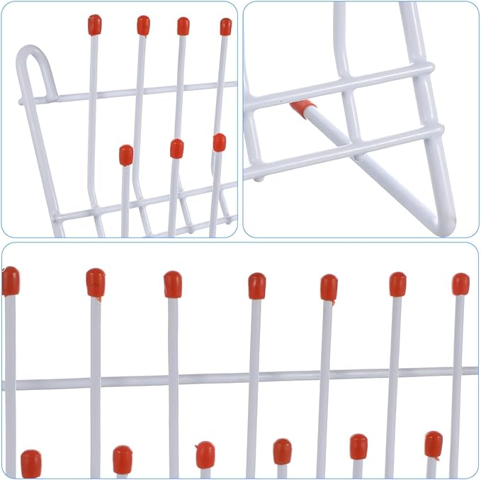 TEHAUX Lab Drying Rack, Space-Saving Lab Beaker and Tube Drying Holder with Non-Slip Red Top, Sturdy Iron Frame, 24 Pegs Vertical Drying Rack for Laboratory Glassware and Bottles (White)