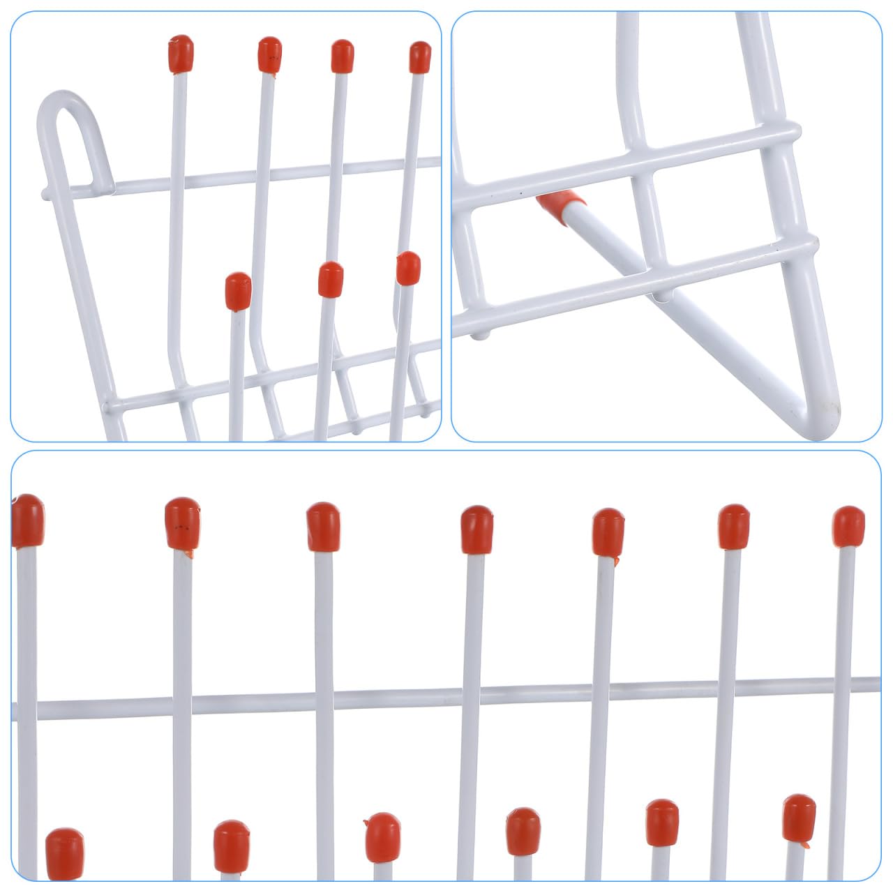 TEHAUX Lab Drying Rack, Space-Saving Lab Beaker and Tube Drying Holder with Non-Slip Red Top, Sturdy Iron Frame, 24 Pegs Vertical Drying Rack for Laboratory Glassware and Bottles (White)