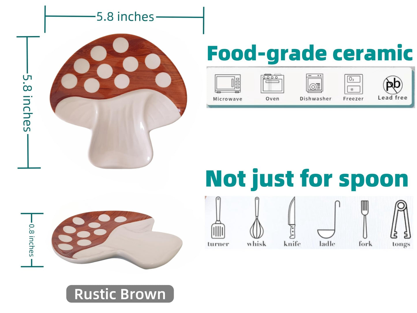 Ceramic Spoon Rest for Stove Top & Kitchen Counter Spoon Holder for Stove & Cooking Spoon Holder for Ladle Cute Spoon & Utensil Rest Spatula Rest, Mushroom Kitchen Decor & Accessories (Rustic Brown)