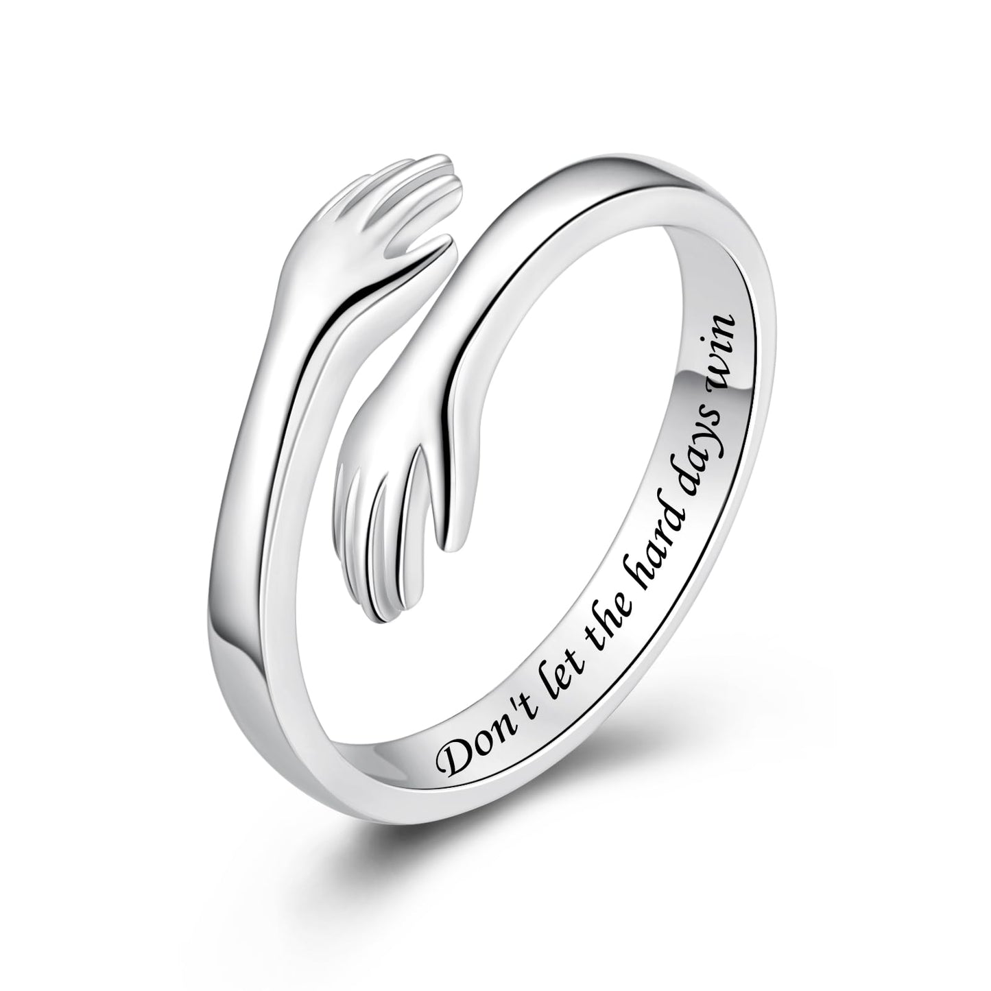 ACJFA S925 Sterling Silver Hug Ring for Women Adjustable Thumb Ring Birthday Gifts (Don't let the hard days win)