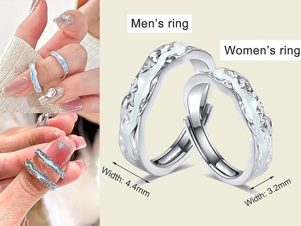 IMMUNOTRAX Magnetic Therapy Luminous Titanium Ion Adjustable Ring - Lymphatic Magtherapy Luminous Jewelry for Couples,Glow-in-Dark Wellness Ring Gift for Men/Women (A For Couples)