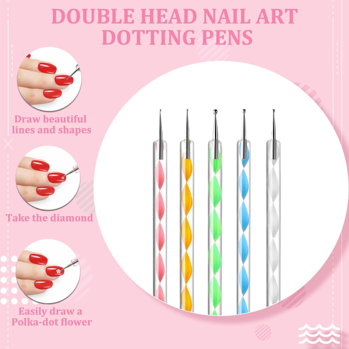 121 Pcs Nail Art Brushes Set, 15 Nail Brushes for Nails Art, 5 Double-Ended Color Mixing Tools, 100 White Small Sponges, 1 Small Gripper and 1 Nails Art Palette for nail Art DIY