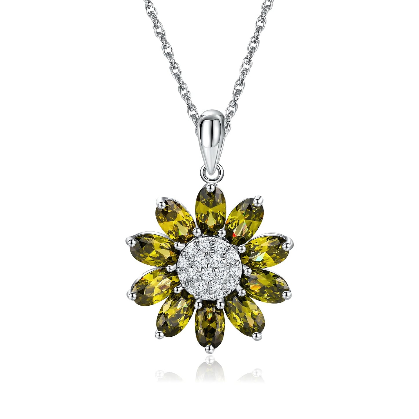 RANDES August Birthstone Necklace Peridot Sunflower Necklace 925 Sterling Silver Dainty Flower Stone Pendant Necklaces for Women