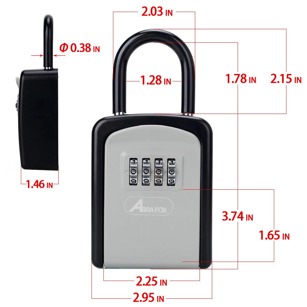 ABRA FOX Key Lock Box, Combination Lock box with Code for House Key Storage, Combo Door Locker (Black-1pack)