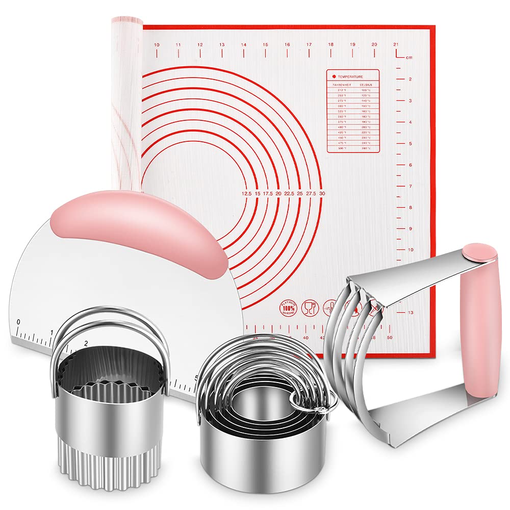 Pastry Cutter, Biscuit Cutter, Dough Scraper, Silicone Baking Mats, Stainless Steel Pastry Blender Set, Dough Cutter Biscuit Cutter Baking Pastry Mat Dough Blender Tools & Pastry Utensils (5 Pcs/Set)