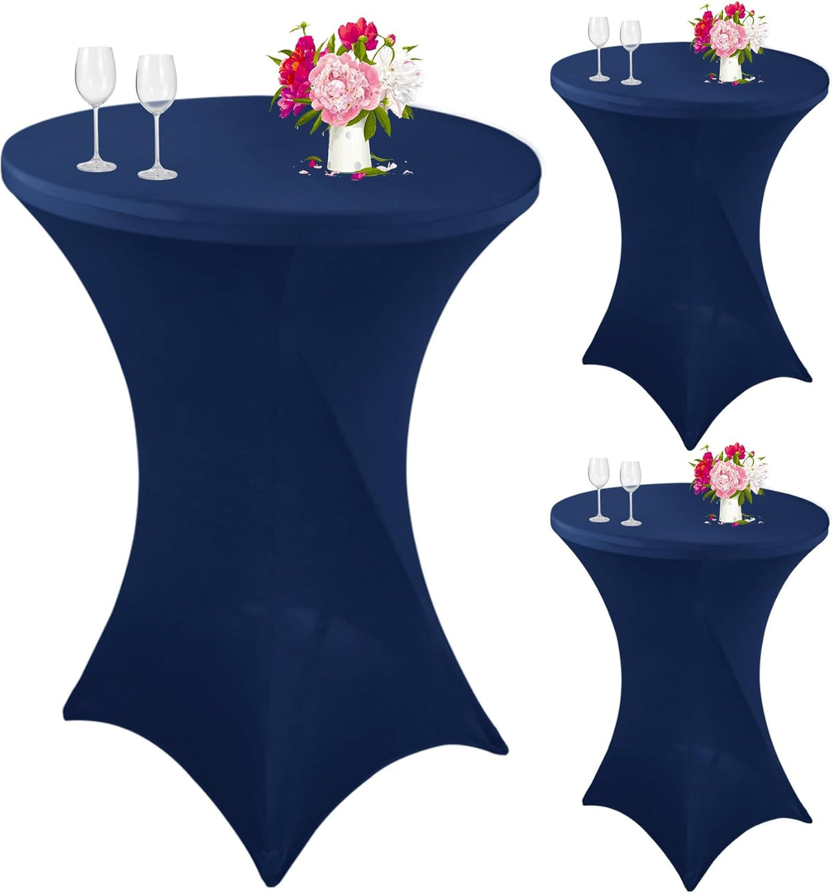 3 Pack Cocktail Spandex Tablecloth 32"x43" Cocktail Table Cover Fitted for High Top Round Tables for Bar Wedding Birthday Party Banquet (Navy Blue)