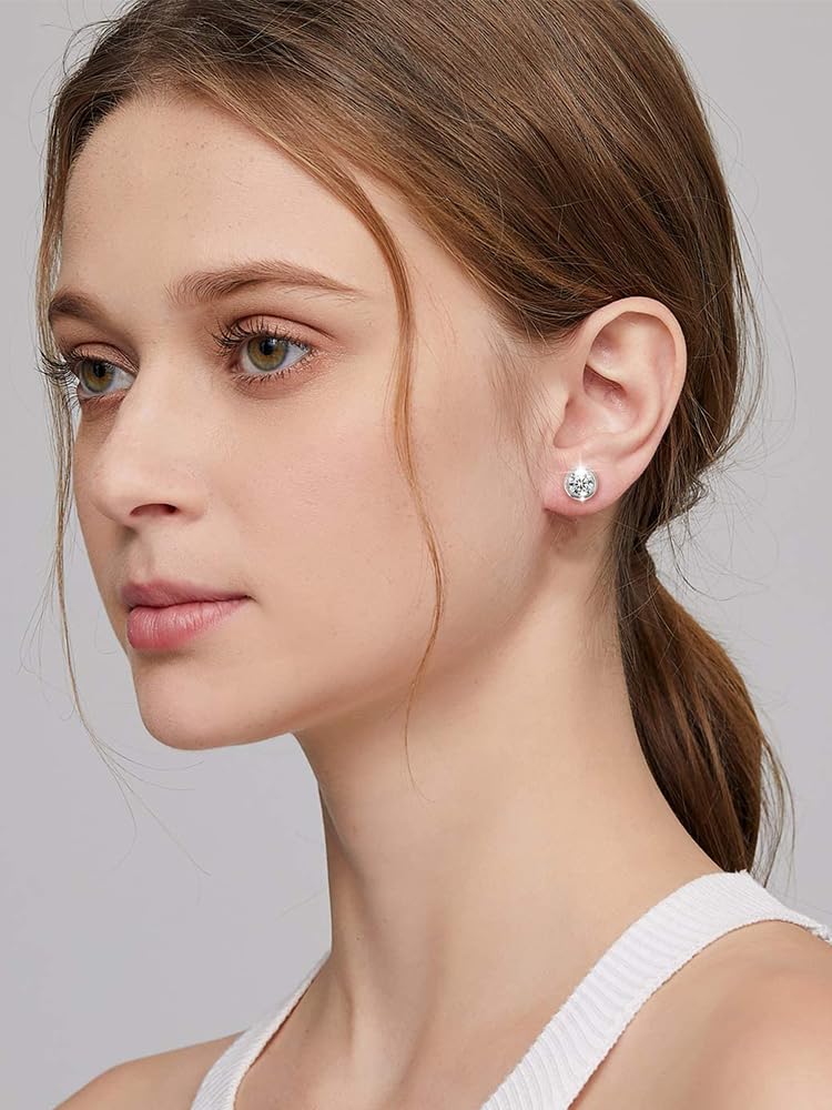 Augell Unisex Moissanite Stud Earrings, 1-2 Carat D Color VVS1 Clarity, Hypoallergenic Professional Lab Created, GRA Certified Earrings