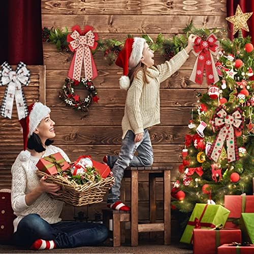 4PCS Large Christmas Wreath Bows for Indoor Outdoor Tree Topper Wall Decor