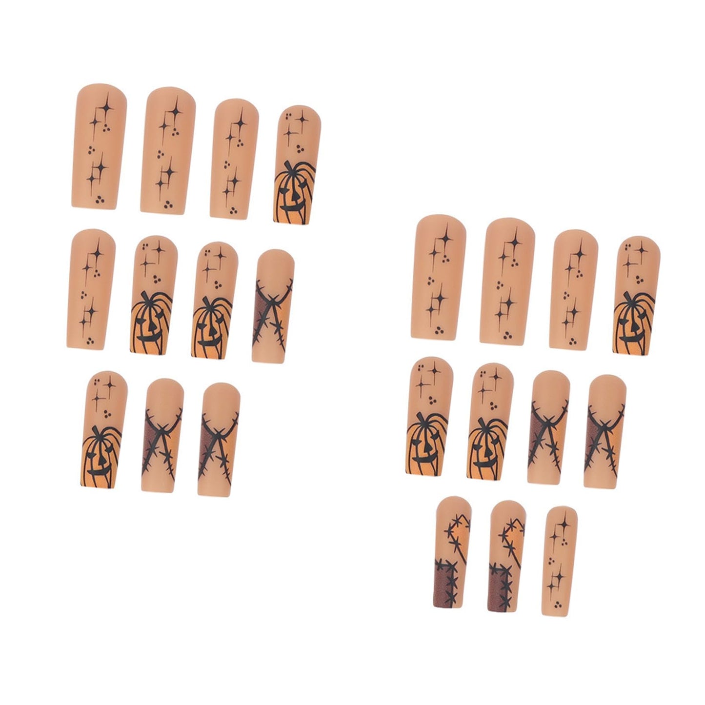 IMRAIN Halloween Press on Nails Long Square Fake Nails Nude Orange Matte Acrylic False Nails with Pumpkins Designs Full Cover Acrylic Stick on Nails 24Pcs