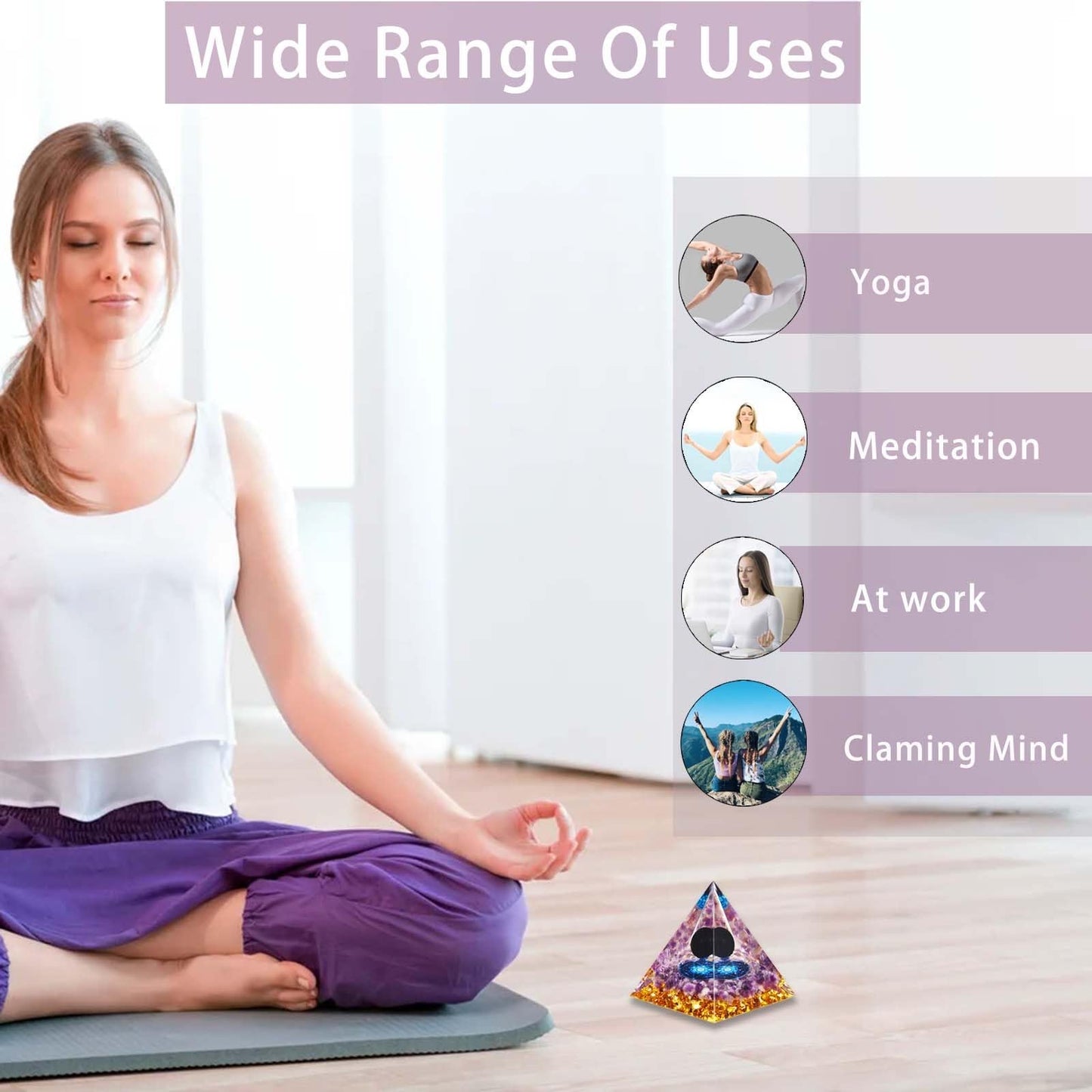 Crystal Pyramid, Obsidian & Amethyst Healing Crystal Pyramid Porstive Energy Generator, Natural Crystals Energy Pyramid for Attract Wealth Success and Lucky
