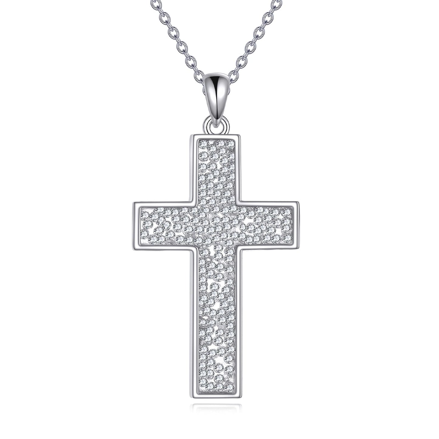 YFN Cross Necklace Sterling Silver Cubic Zirconia Cross Pendant Religious Jewelry Gifts for Women Men