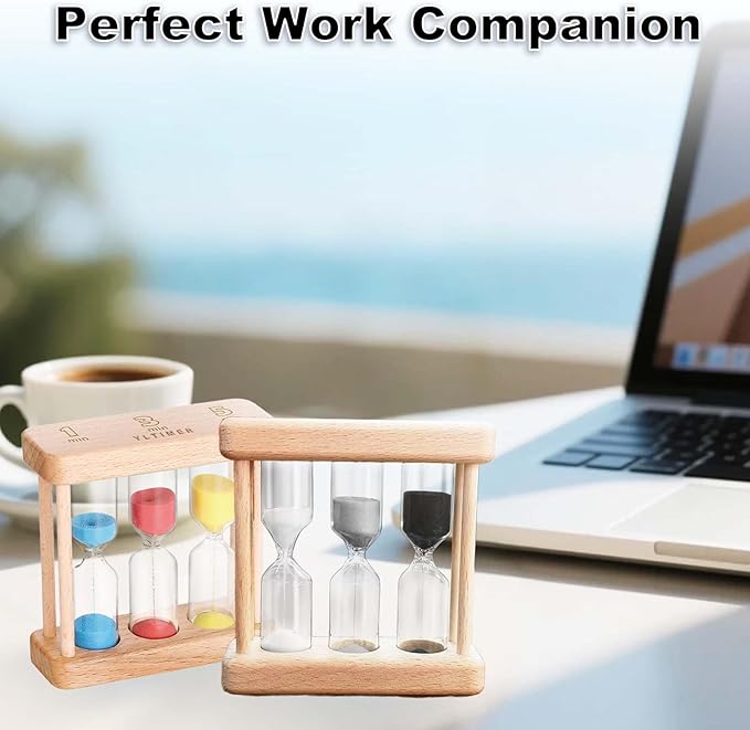 Tea 1-3-5 Minute Sand Timer Hourglass, Small Wooden Frame Blue Sand Clock, Colorful Sand Watch, Reloj De Arena, Unique Hour Glass Sandglass for Kids, Classroom, Home, Desk Decoration