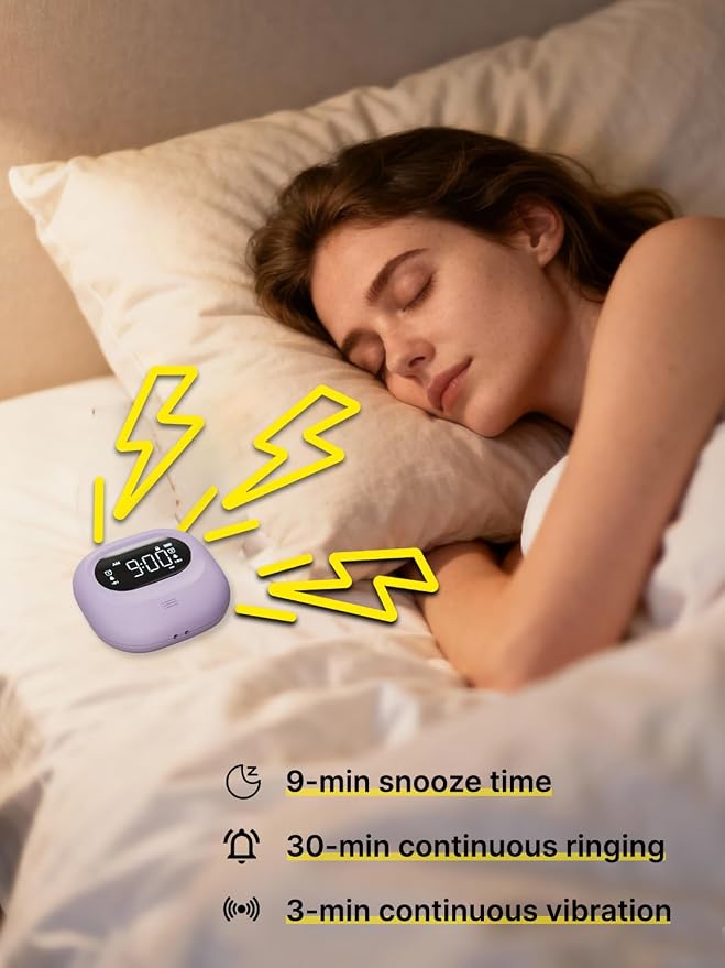 Vibrating Alarm Clock Rechargeable 3000mAh Battery Travel Clock Purple