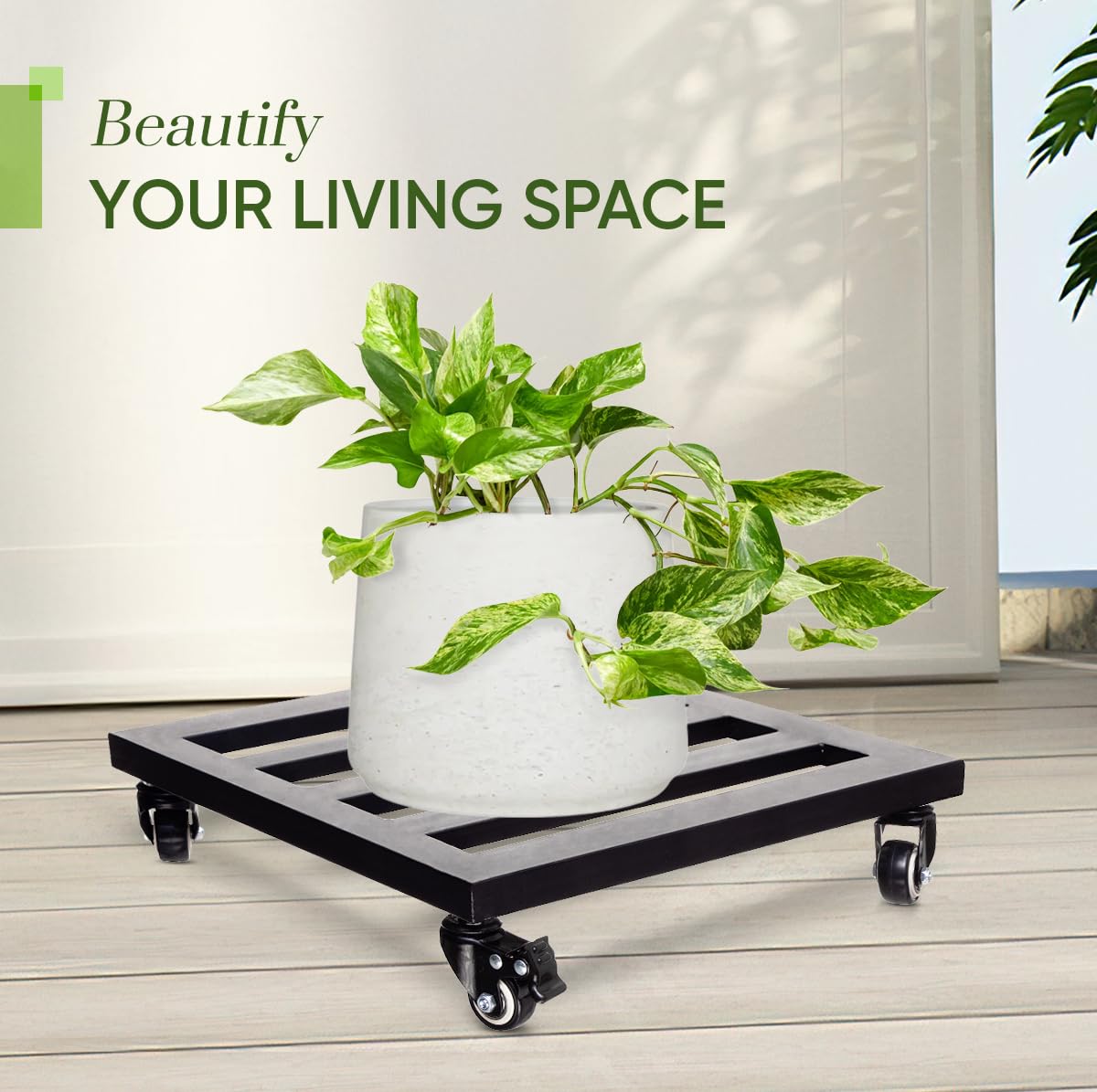 Idzo Upgraded Lockable Heavy Duty Trolley Capacity 385lbs, 12 Inch, Black, Large Plant Pots, Parasol Stands and Bases or Plant Stand with Wheels
