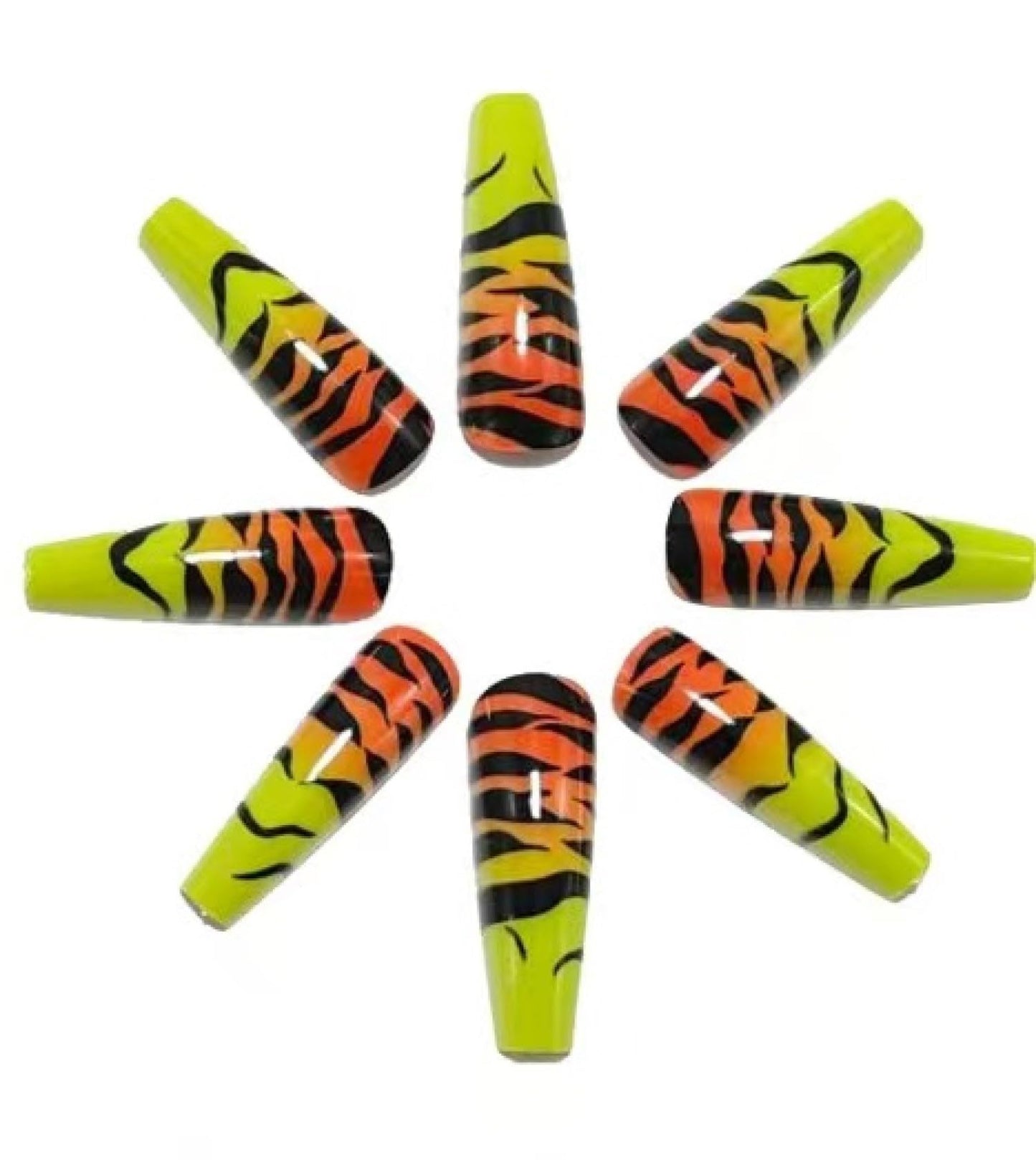 Chunmeng 24PCS Yellow Orange Gradient Tiger Nail Art, Cute Press on Nails with Smooth Glossy Finish, Reusable False Nails for Women & Girls