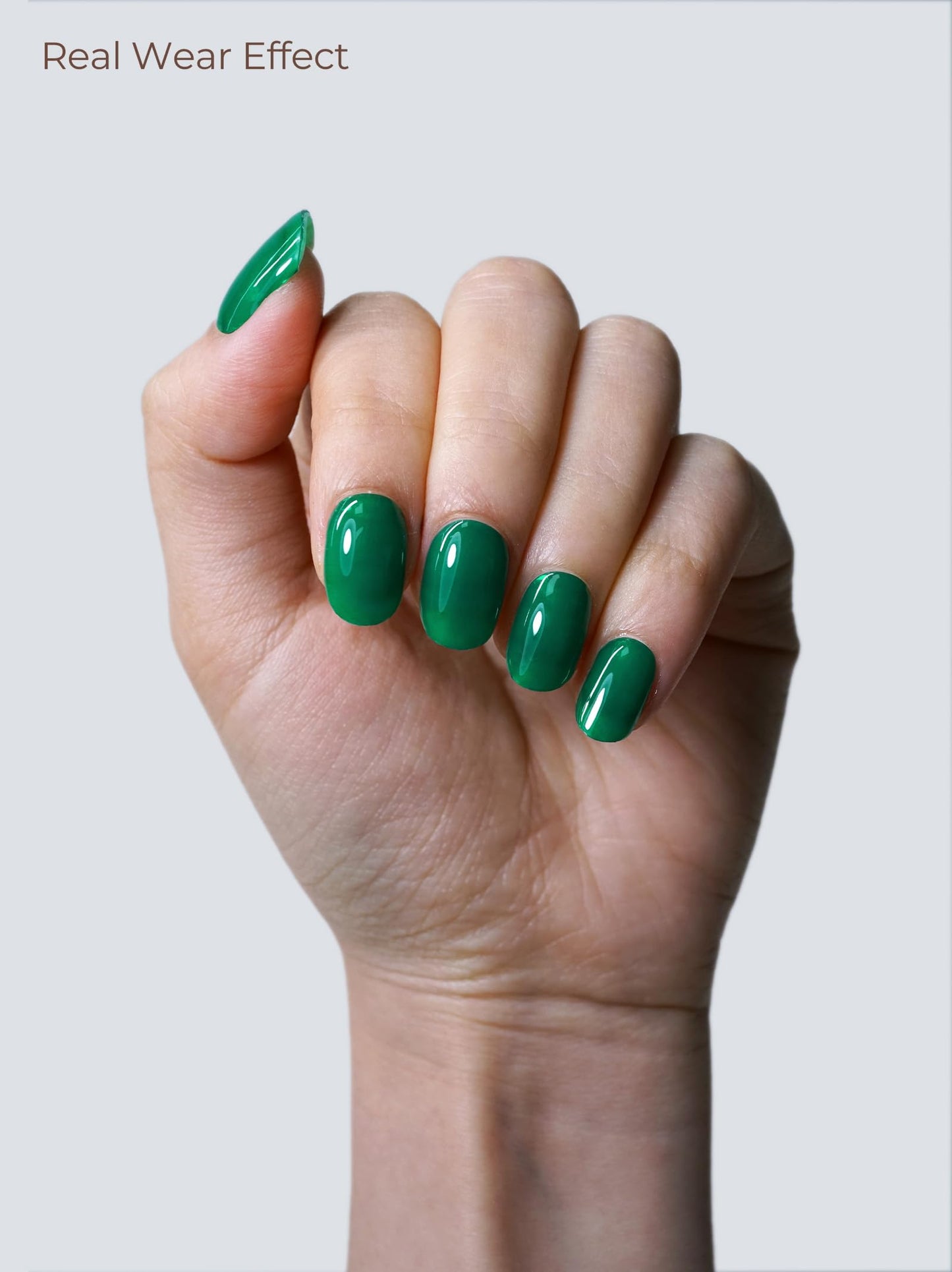 Beaolata Real Gel Nail Strips (No UV Light Needed) - 44Pcs Salon Quality Nail Stickers - Long Lasting Polish Wraps for Women, Easy Apply & Remove (Emerald)