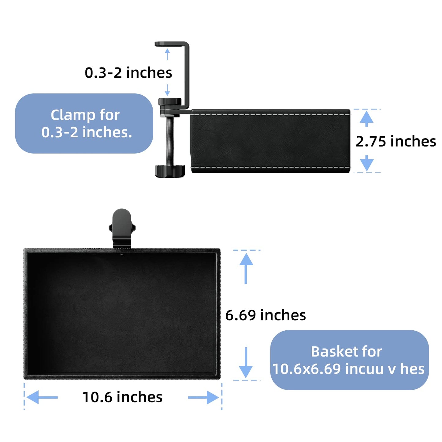 Euyona PU Leather Under Desk Organizer with 360° Rotating Clamp – for Computer Accessories, Stationery, Remote Control & Phone Storage, Black