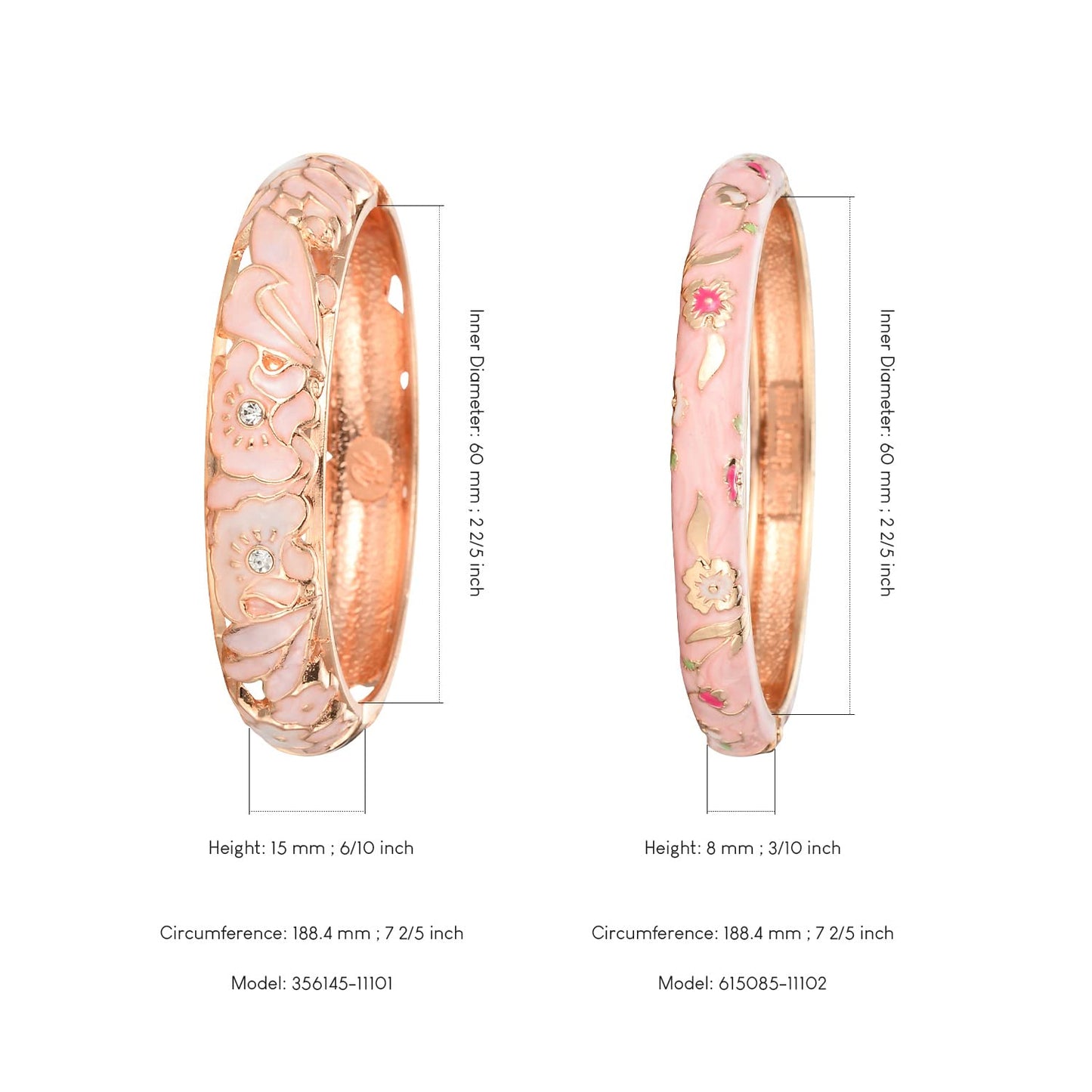 UJOY Women Cloisonne Bracelet Multi-Colors Plated Rhinestone Flower Hollowed Enameled Hinged Cuff Bangles Jewelry Gift 88A08-3PCS Pink
