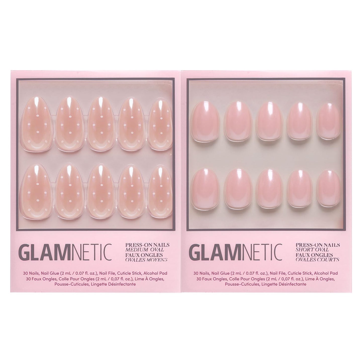 Glamnetic Press-On Nails Bundle - Sugar Glazed & Pinch Me | Medium Oval Fake Nails with White Polka Dots & Glazed Finish | Glazed Short Oval Blush Pink Fake Nails | Durable, Salon-Quality Nail Kits