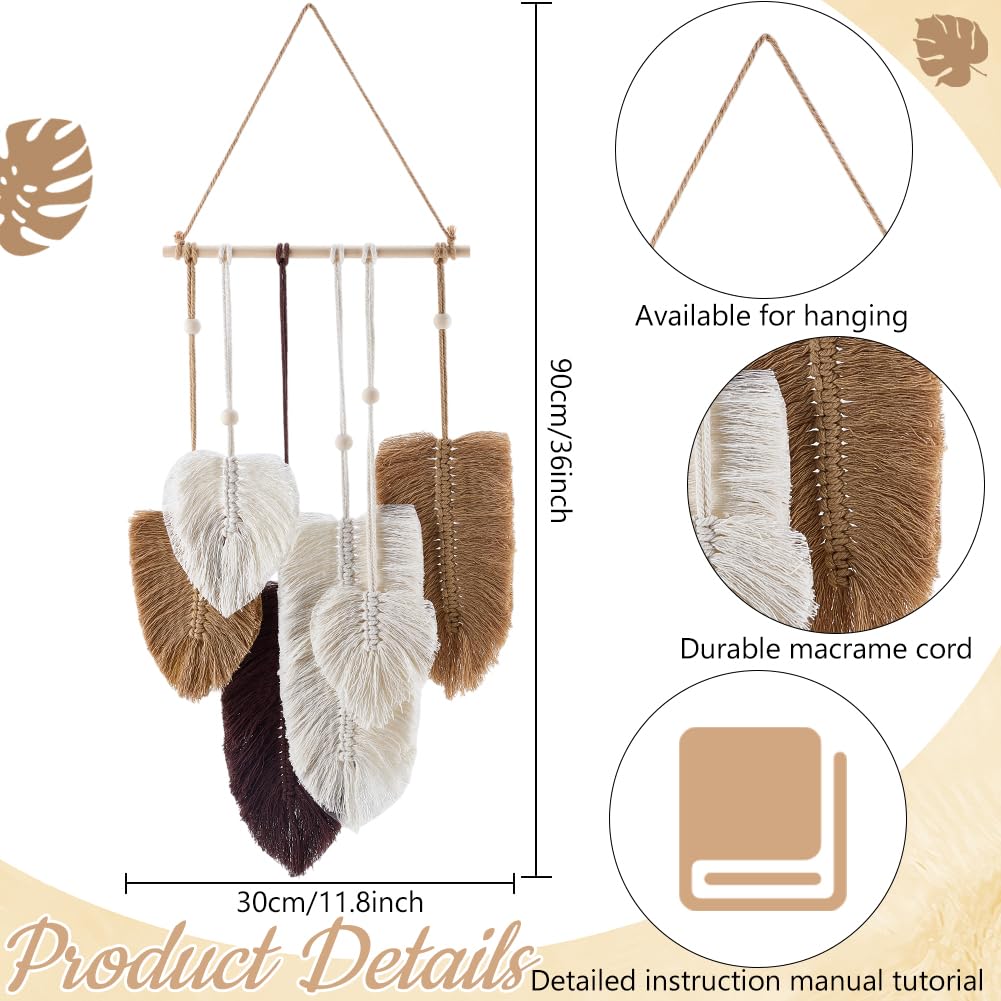 FREEBLOSS DIY Macrame Leaf Wall Hanging Beginners Macrame Kit Leaf Woven Tapestry Feather Wall Hanging DIY Macrame Kit for Adults Birthday Gift (Grey&White)