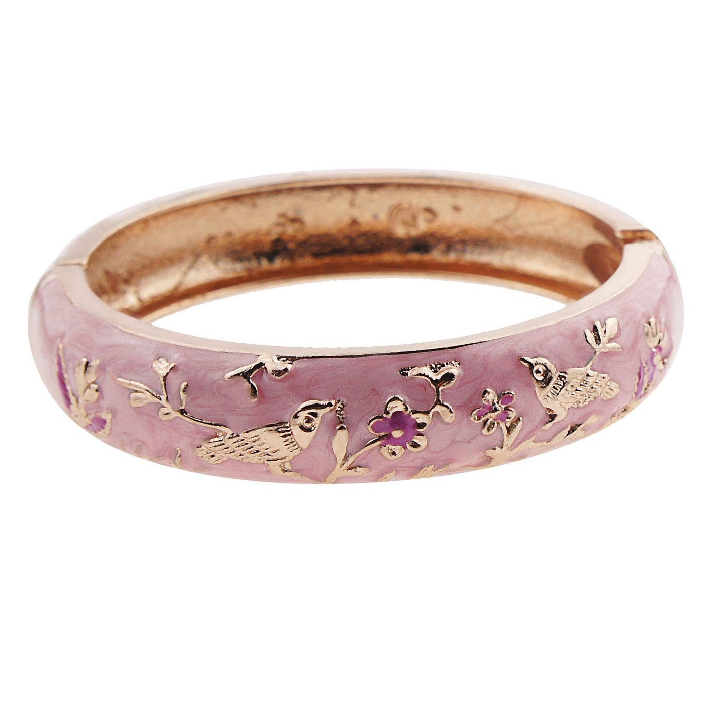 UJOY Colors Handcraft Jewelry Cloisonne Bracelet Enamel Bird Spring Hinged Womens Bangles Gifts Box 55C49 Pink
